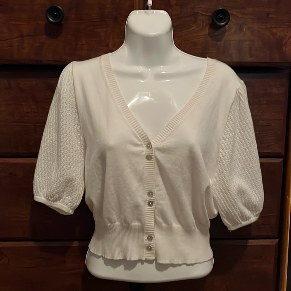 Z Supply Cream Puff Sleeve Crop Sweater L - Picture 2 of 7